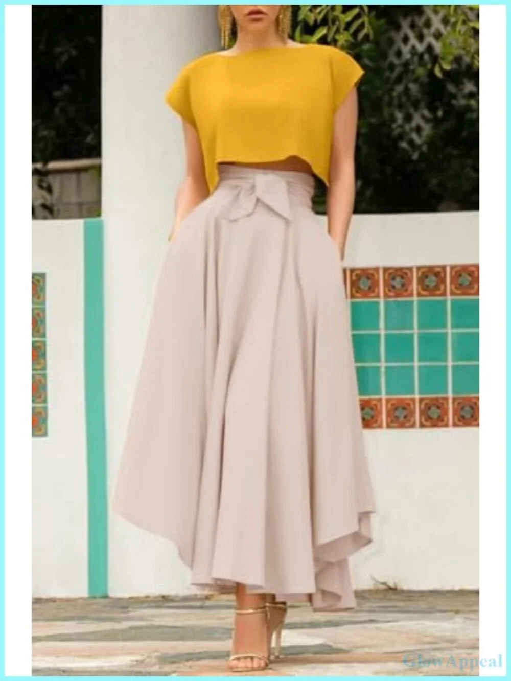 Elegant High Waisted Side Slit Bohemian Maxi Skirt with Pockets, Polyester Blend